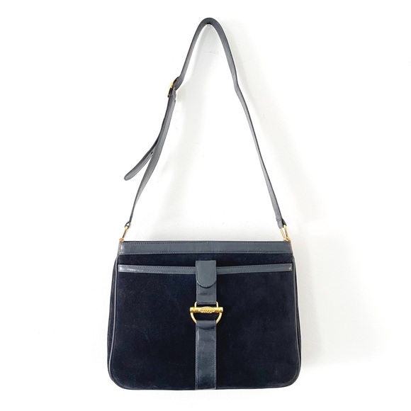 Gucci navy blue suede and leather vintage shoulder bag rare - Picture 2 of 12